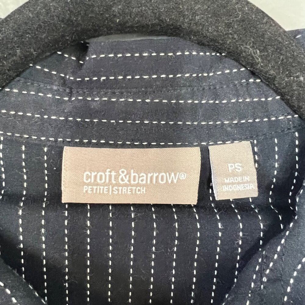 Croft & Barrow Collared Long Sleeve Top Size PS Black‎ White Button Front Office - Picture 2 of 8